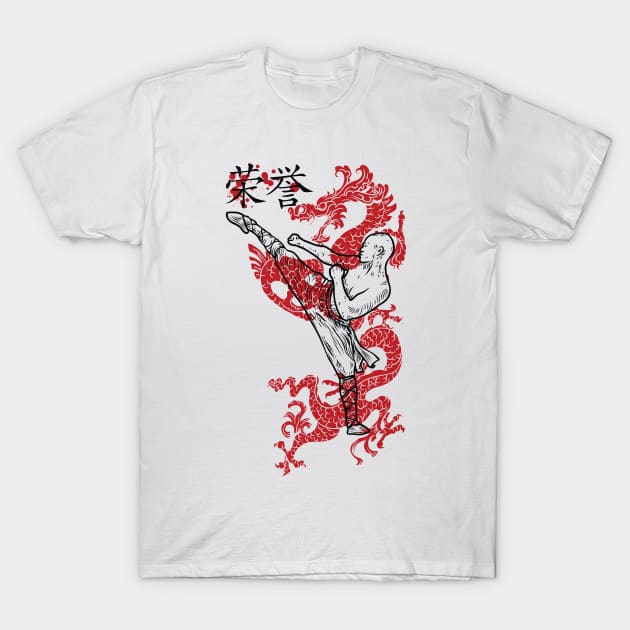 Kung Fu Master and Red Dragon T-Shirt by NiceIO